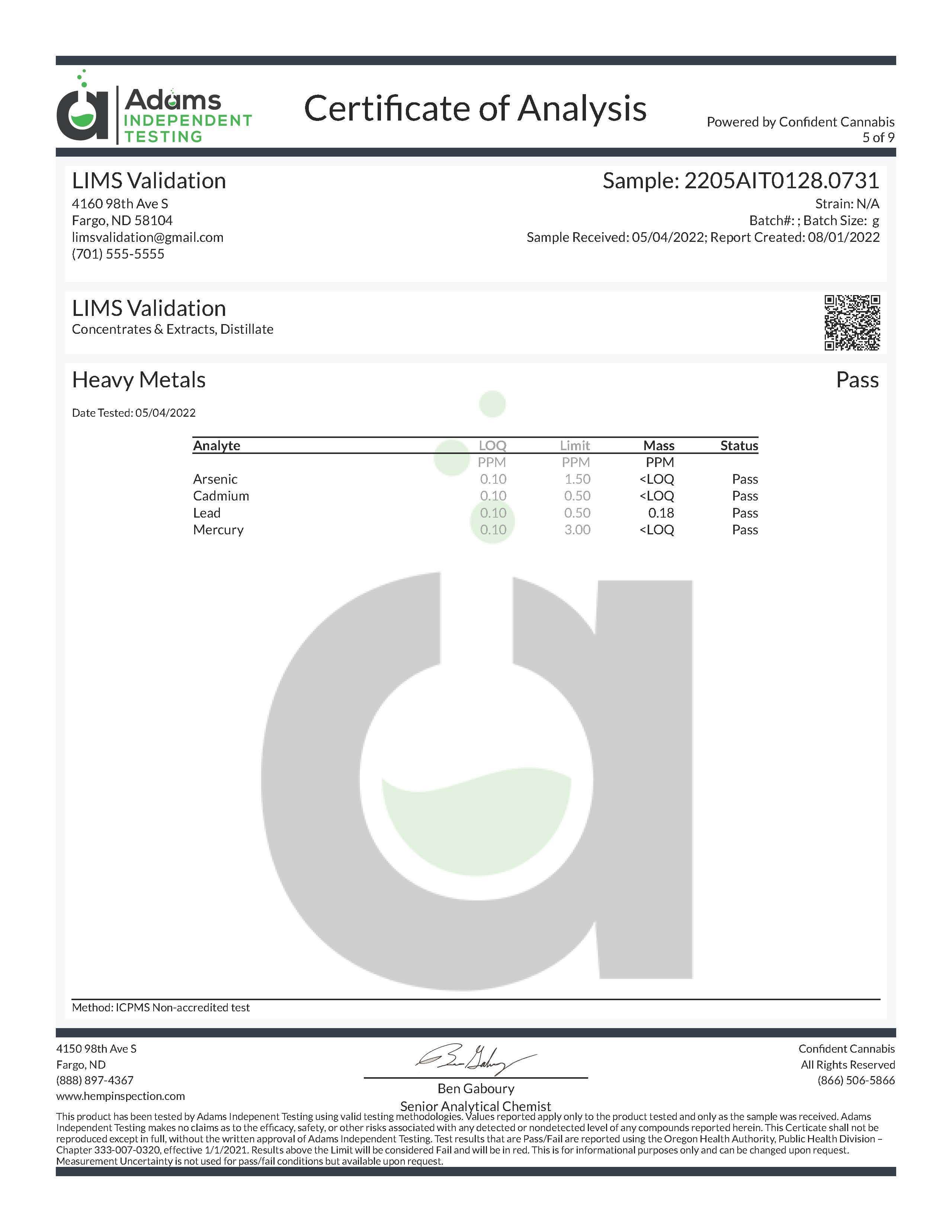 Example Heavy Metals Page