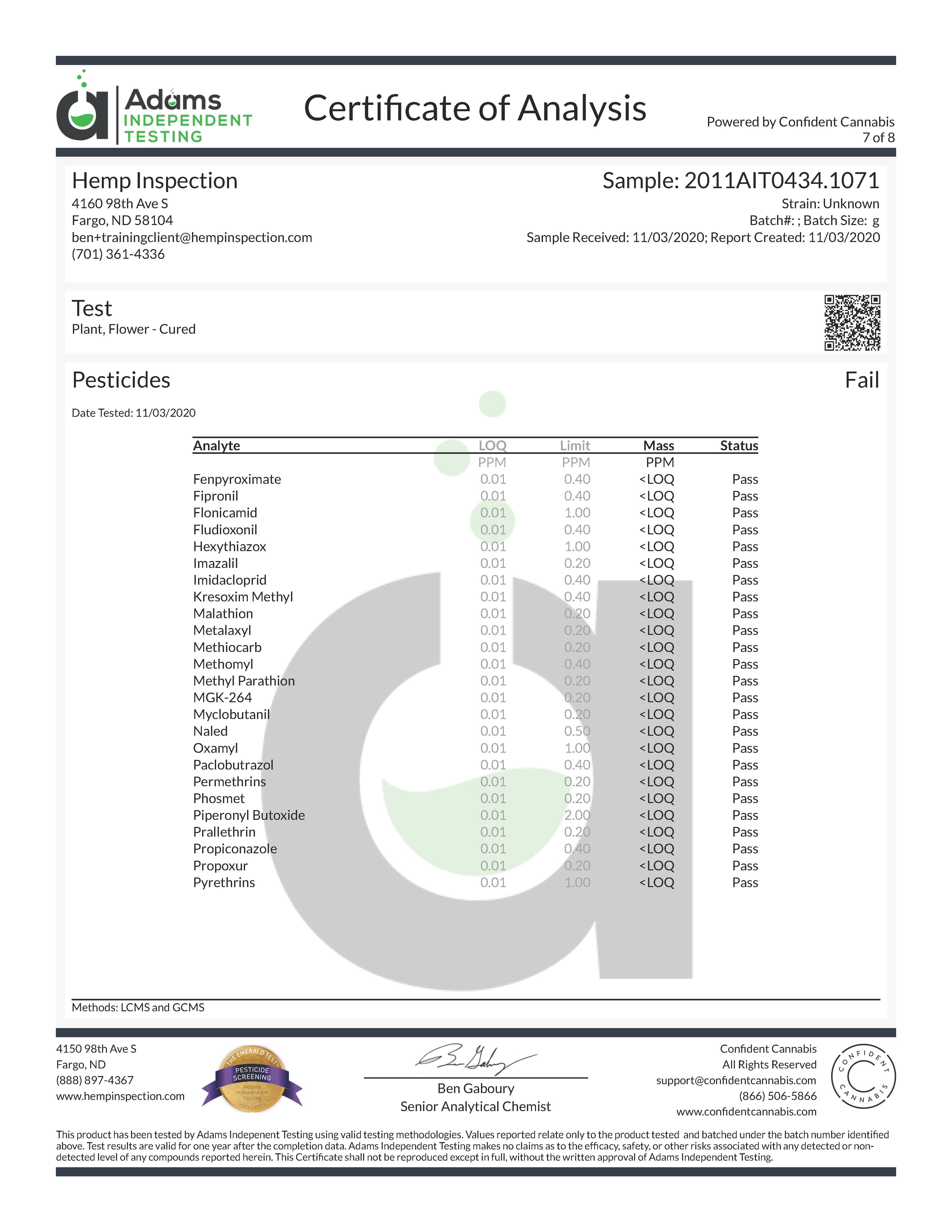 Example Hemp COA Pesticides 2 Example Hemp COA Pesticides 2