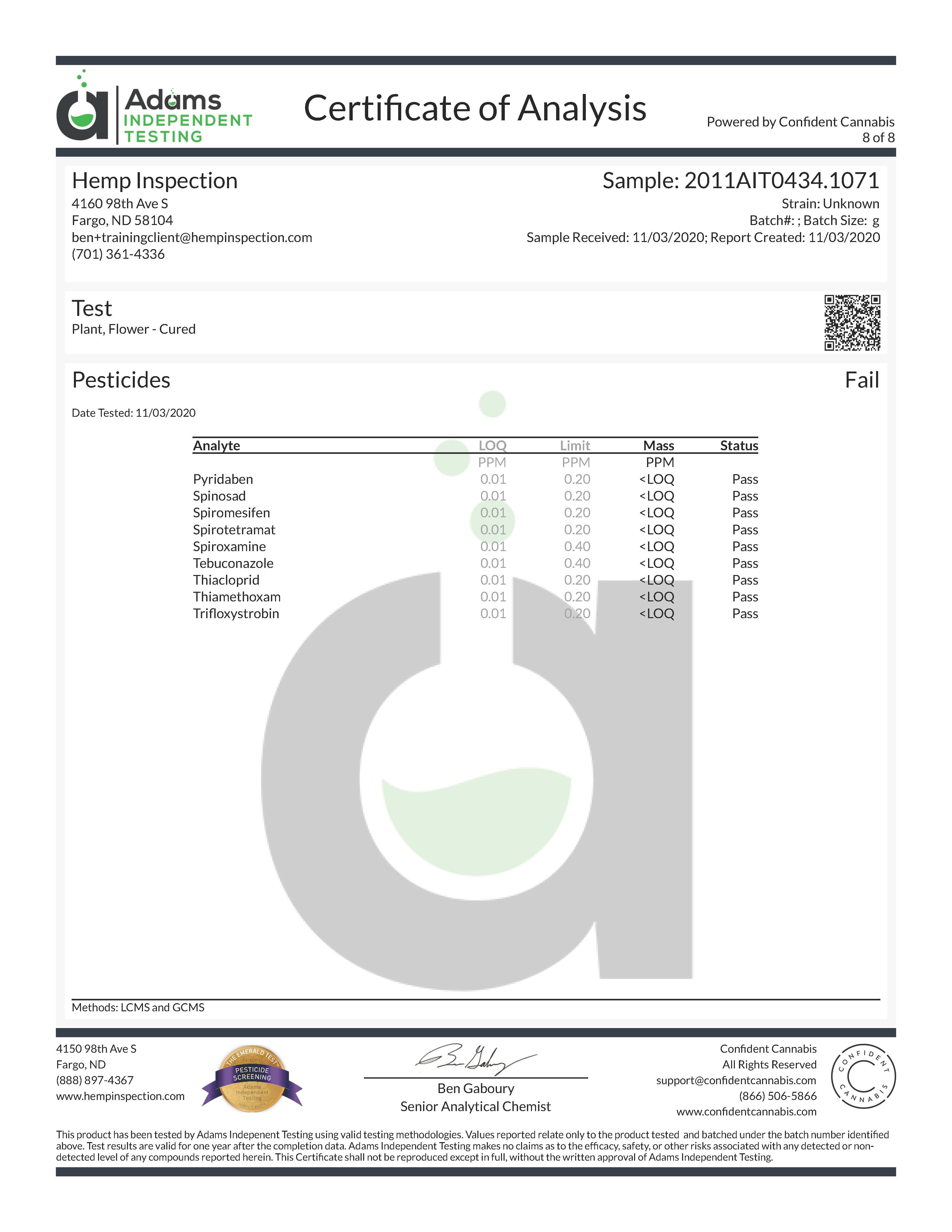 Example Hemp COA Pesticides 3 Example Hemp COA Pesticides 3