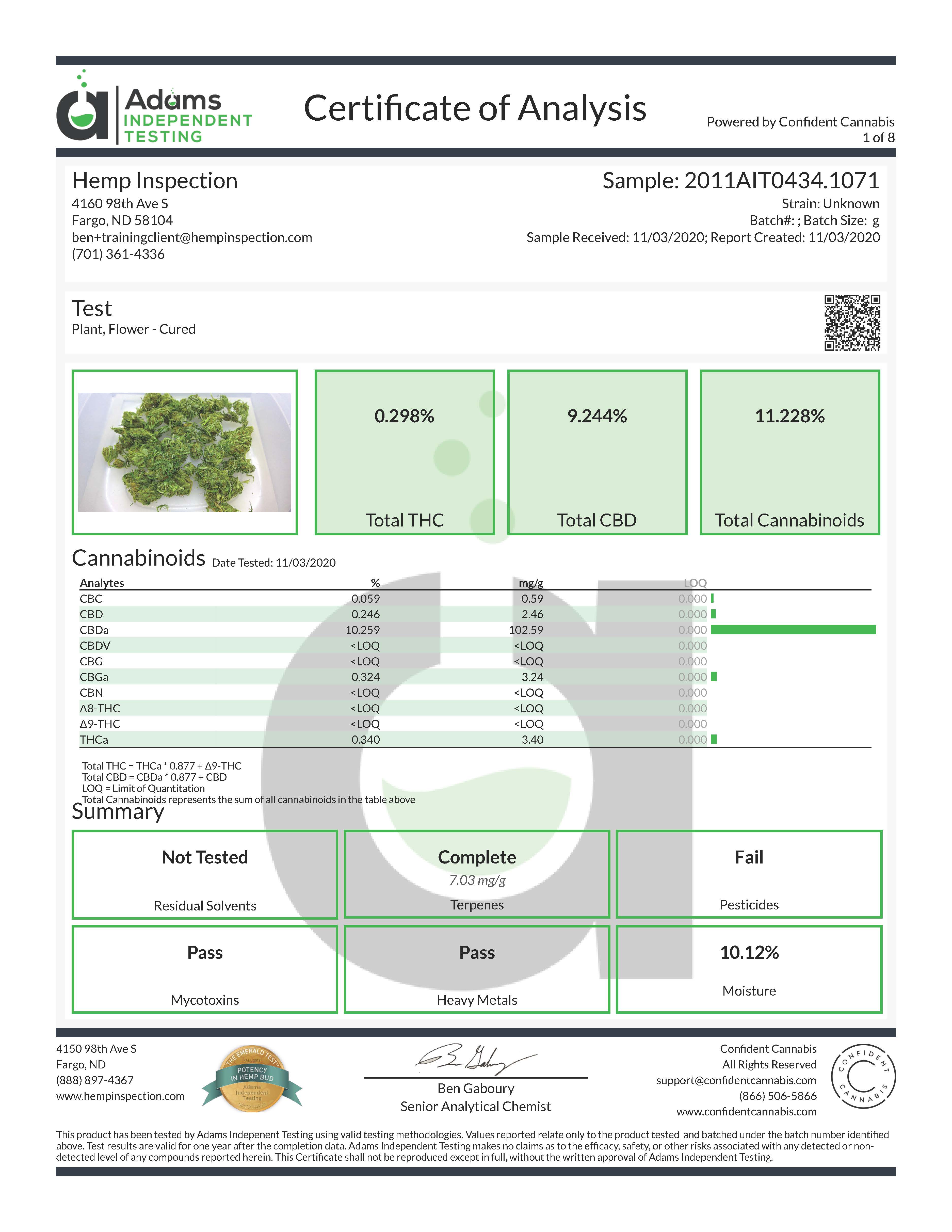 Example Hemp COA Potency Example Hemp COA Potency